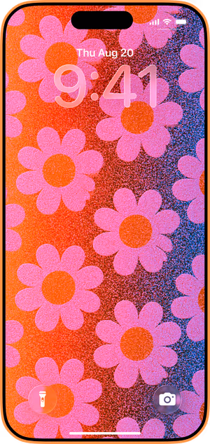 Wallpaper preview on iPhone 17 Pro Max running iOS 26 - Retro Pink Daisy Pattern
