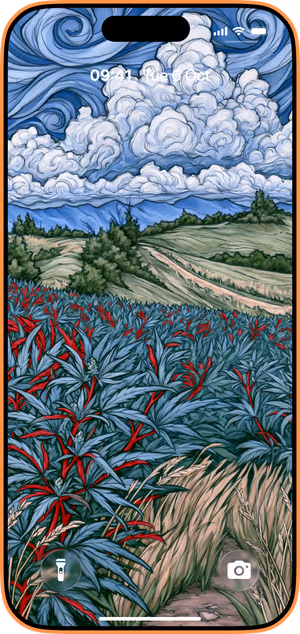 Wallpaper preview on iPhone 17 Pro Max running iOS 26 - Van Gogh Red Field Landscape