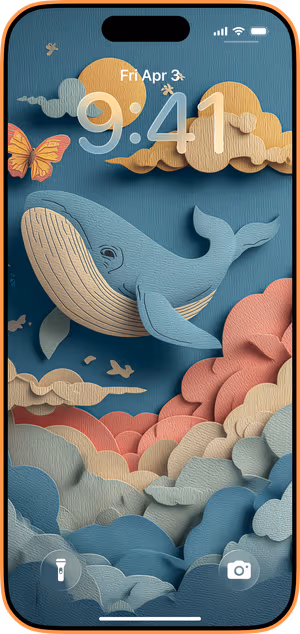 Wallpaper preview on iPhone 17 Pro Max running iOS 26 - Paper Whale Dream