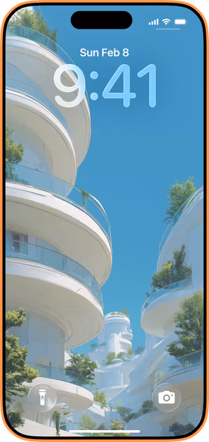 Wallpaper preview on iPhone 17 Pro Max running iOS 26 - sky terrace curves