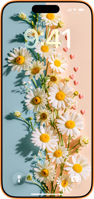 Wallpaper preview on iPhone 17 Pro Max running iOS 26 - Pastel Daisy Bouquet