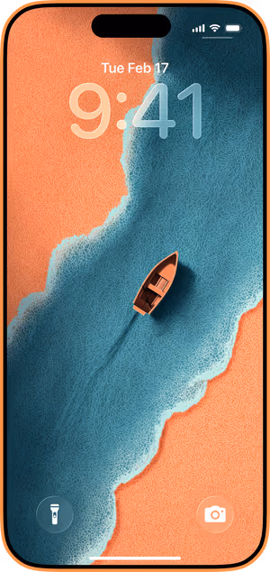 Wallpaper preview on iPhone 17 Pro Max running iOS 26 - Coral River Rowboat