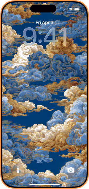 Wallpaper preview on iPhone 17 Pro Max running iOS 26 - Golden Cloud Tapestry