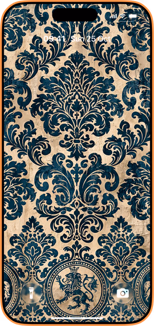 Wallpaper preview on iPhone 17 Pro Max running iOS 26 - Vintage Teal Damask