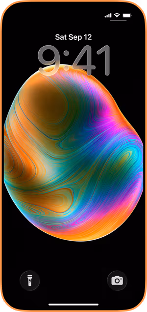 Wallpaper preview on iPhone 17 Pro Max running iOS 26 - Iridescent Fluid Orb
