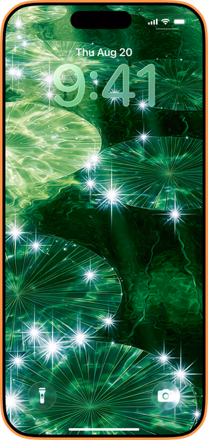 Wallpaper preview on iPhone 17 Pro Max running iOS 26 - Luminous Emerald Lily Pads