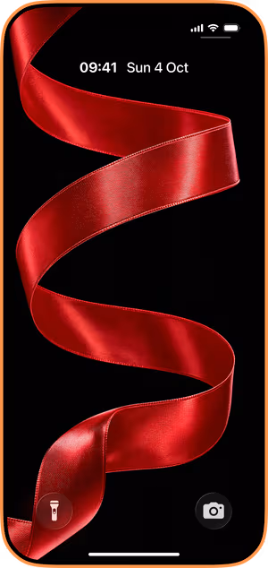 Wallpaper preview on iPhone 17 Pro Max running iOS 26 - Crimson Satin Ribbon