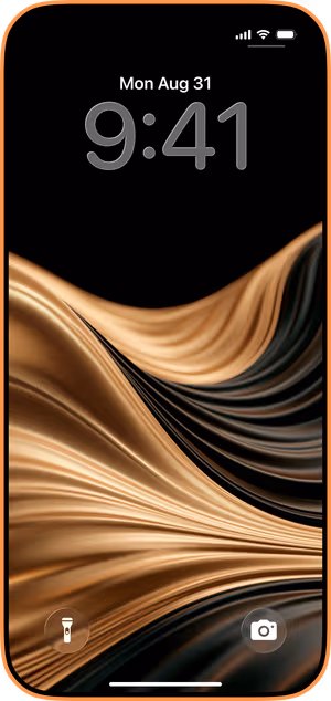 Wallpaper preview on iPhone 17 Pro Max running iOS 26 - Bronze Wave Flow