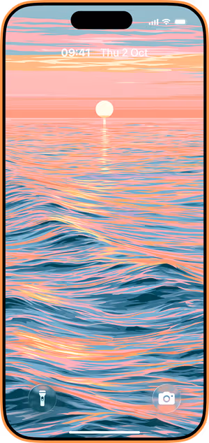 Wallpaper preview on iPhone 17 Pro Max running iOS 26 - Pastel Ocean Sunset
