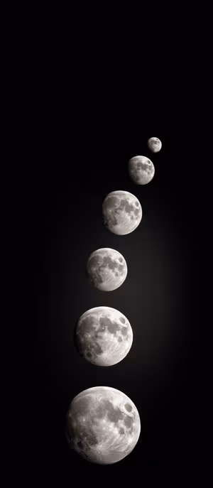 Minimalist lunar phases strip on a black monochrome background in realistic astronomy aesthetic