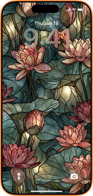 Wallpaper preview on iPhone 17 Pro Max running iOS 26 - Stained Glass Lotus