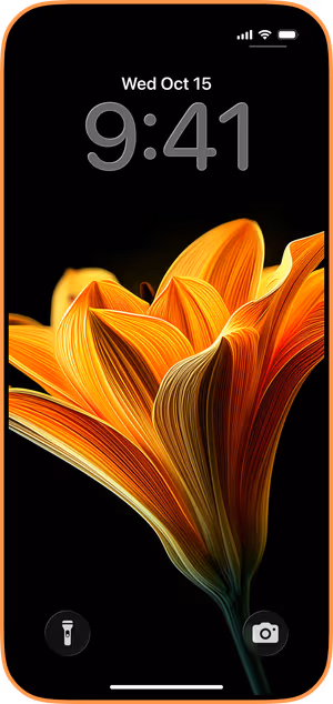 Wallpaper preview on iPhone 17 Pro Max running iOS 26 - Luminous Orange Bloom