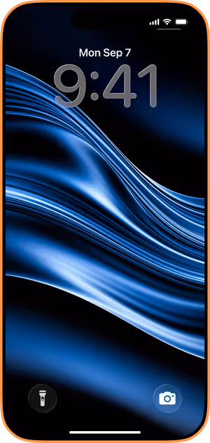 Wallpaper preview on iPhone 17 Pro Max running iOS 26 - Electric Blue Wave Flow
