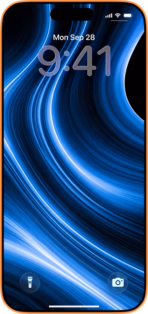 Wallpaper preview on iPhone 17 Pro Max running iOS 26 - Blue Abstract Light Waves