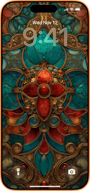 Wallpaper preview on iPhone 17 Pro Max running iOS 26 - Jewel Mandala