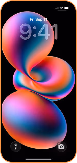 Wallpaper preview on iPhone 17 Pro Max running iOS 26 - Neon Gradient Orbs