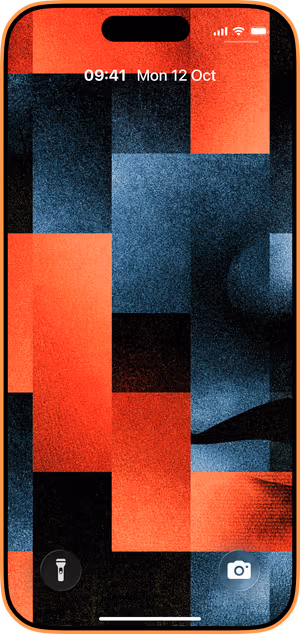 Wallpaper preview on iPhone 17 Pro Max running iOS 26 - Red Blue Geometric Collage
