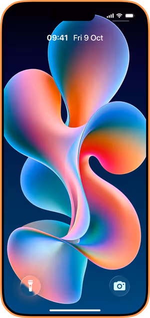 Wallpaper preview on iPhone 17 Pro Max running iOS 26 - Colorful Abstract Forms