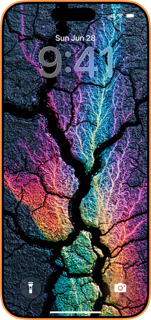 Wallpaper preview on iPhone 17 Pro Max running iOS 26 - Electric Fracture
