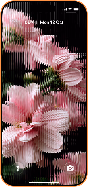 Wallpaper preview on iPhone 17 Pro Max running iOS 26 - Glitch Pink Flowers
