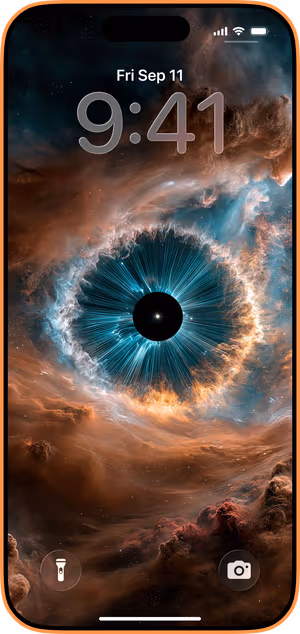 Wallpaper preview on iPhone 17 Pro Max running iOS 26 - Cosmic Eye Nebula