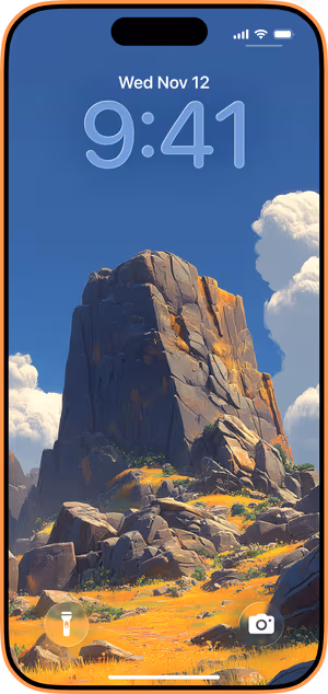 Wallpaper preview on iPhone 17 Pro Max running iOS 26 - Sunlit Mountain Peak