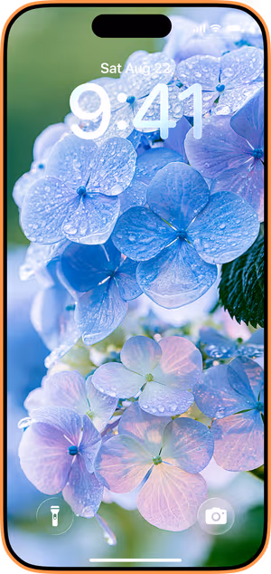 Wallpaper preview on iPhone 17 Pro Max running iOS 26 - Dewy Blue Hydrangea