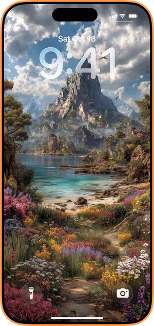 Wallpaper preview on iPhone 17 Pro Max running iOS 26 - Turquoise Mountain Meadow