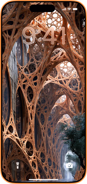 Wallpaper preview on iPhone 17 Pro Max running iOS 26 - Parametric Copper Lattice
