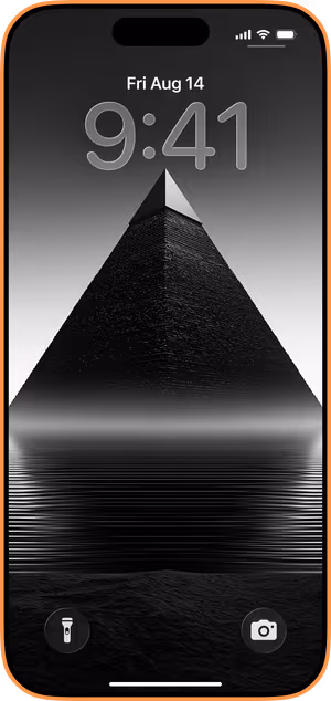 Wallpaper preview on iPhone 17 Pro Max running iOS 26 - Black Pyramid Reflection