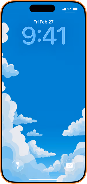 Wallpaper preview on iPhone 17 Pro Max running iOS 26 - Puffy Blue Skies
