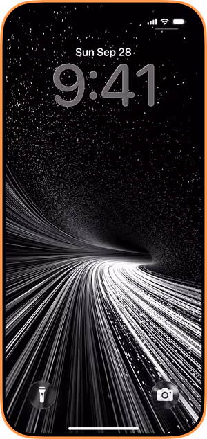 Wallpaper preview on iPhone 17 Pro Max running iOS 26 - Monochrome Space Tunnel