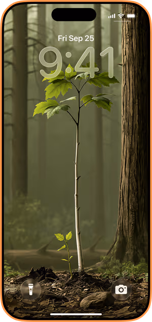 Wallpaper preview on iPhone 17 Pro Max running iOS 26 - Forest Sapling Portrait