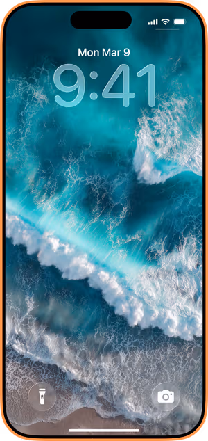 Wallpaper preview on iPhone 17 Pro Max running iOS 26 - Aerial Turquoise Surf