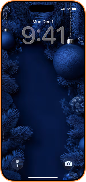 Wallpaper preview on iPhone 17 Pro Max running iOS 26 - Navy Holiday Ornaments
