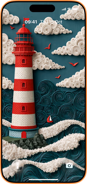 Wallpaper preview on iPhone 17 Pro Max running iOS 26 - Red Lighthouse Cloudscape