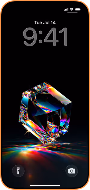 Wallpaper preview on iPhone 17 Pro Max running iOS 26 - Prismatic Glass Cube