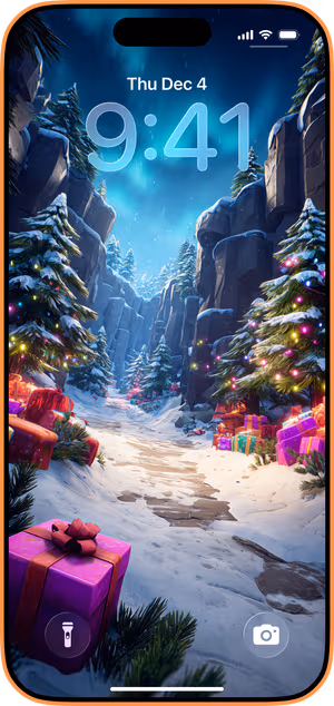 Wallpaper preview on iPhone 17 Pro Max running iOS 26 - Aurora Snow Canyon