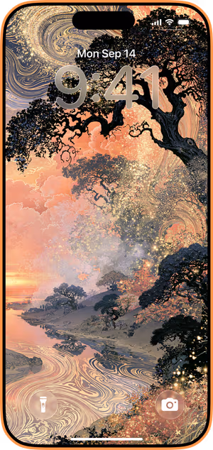 Wallpaper preview on iPhone 17 Pro Max running iOS 26 - Coral Tree Dreamscape