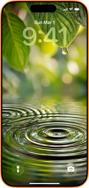 Wallpaper preview on iPhone 17 Pro Max running iOS 26 - Emerald Leaf Ripples