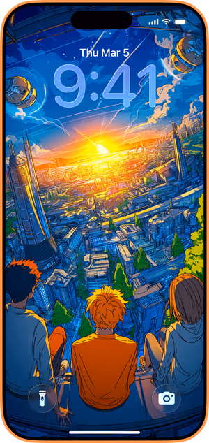 Wallpaper preview on iPhone 17 Pro Max running iOS 26 - Sunset City Overlook