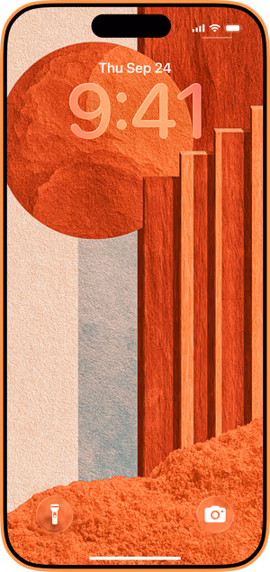 Wallpaper preview on iPhone 17 Pro Max running iOS 26 - Terracotta Geometric Sun