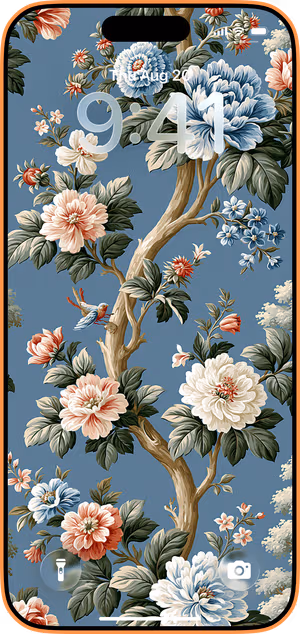 Wallpaper preview on iPhone 17 Pro Max running iOS 26 - Vintage Floral Tree