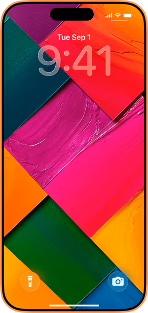 Wallpaper preview on iPhone 17 Pro Max running iOS 26 - Vibrant Geometric Color Blocks