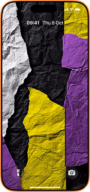 Wallpaper preview on iPhone 17 Pro Max running iOS 26 - Bold Torn Paper Texture