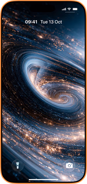 Wallpaper preview on iPhone 17 Pro Max running iOS 26 - Cosmic Black Hole Vortex