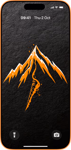 Wallpaper preview on iPhone 17 Pro Max running iOS 26 - Orange Summit Graphic
