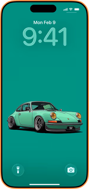 Wallpaper preview on iPhone 17 Pro Max running iOS 26 - mint classic coupe