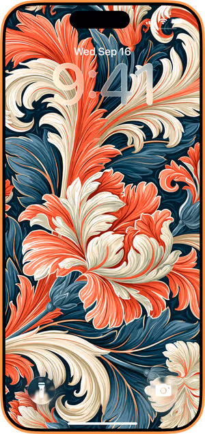 Wallpaper preview on iPhone 17 Pro Max running iOS 26 - Coral Teal Botanical Flourish