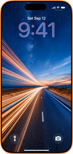 Wallpaper preview on iPhone 17 Pro Max running iOS 26 - Cinematic Highway Light Trails